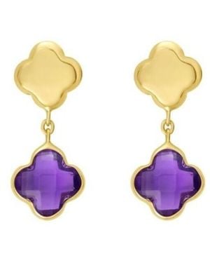 Tresorra 14K Amethyst Clover Gem Earrings - Metallic