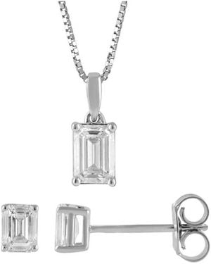 Brilliant Diamond 1 Ctw Emerald Solitaire Lab Grown Diamond Pendant Earring Set - White