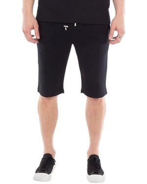 Balmain Cotton Shorts With Flocked Paris Logo - Blue