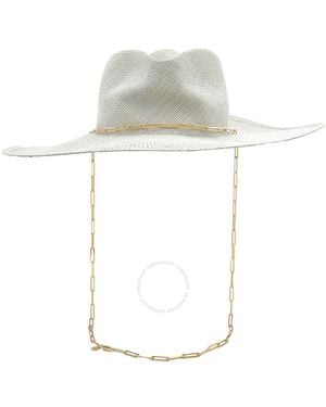 Van Palma Livy Junior Straw Large Brim Hat With Chain - White