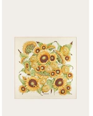 Ferragamo Ivory Silk Sunflower Scarf - Metallic