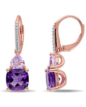 Amour 4 1/3 Ct Tgw Amethyst, Rose De France And Diamond Leverback Earrings - Purple