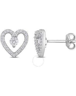 Amour 1/3 Ct Tgw Topaz And 1/5 Ct Tdw Diamond Open Heart Stud Earrings - Metallic