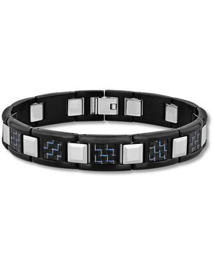 Robert Alton Stainless Steel & Tungsten Finish Carbon Fibre Link Bracelet - Black