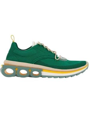 Ferragamo Nima Knit Gancini Low-Top Trainers - Green