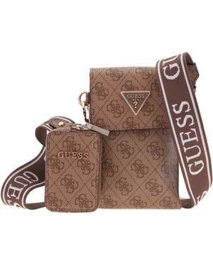 Guess Latona Chit Chat Flap Phone Handbag - Brown