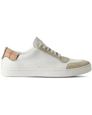Burberry Check Print Lace-Up Leather Trainers, Brand Size 43 Us - White