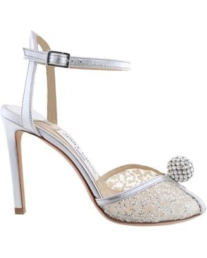 Jimmy Choo Sacora 100Mm Glitter Tule Heel Sandals, Brand Size 34.5 Us Size 4.5 - White