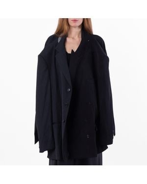 Balenciaga Distressed Double Sleeve Tailored Jacket - Blue