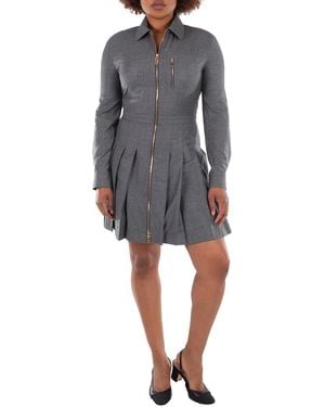Fendi Pleated Long Sleeves Wool Dress, Brand Size 42 (Us - Grey