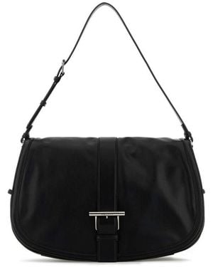 McQueen Leather Maxi Satchel Shoulder Bag - Black