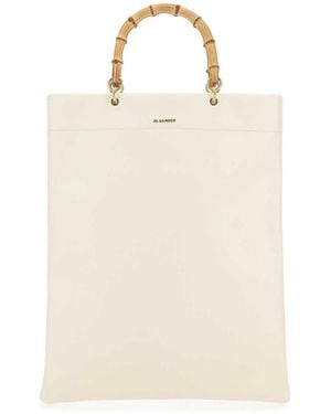 Jil Sander Ivory Leather Medium Shopping Bag - Natural