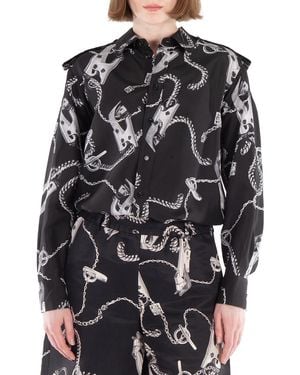 Burberry Long-Sleeve Knight Hardware Silk Shirt, Brand Size 10 (Us - Black