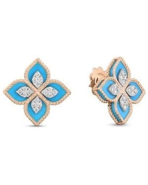Roberto Coin 18K Rose Venetian Princess Diamond & Flower Stud Earrings - Blue