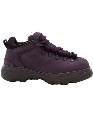 Burberry Aubergine Lace-Up Leather Trek Ankle Boots, Brand Size 45 Us - Purple
