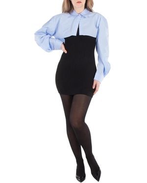 T By Alexander Wang Long Sleeve Ribbed Shirt Dress - Blue