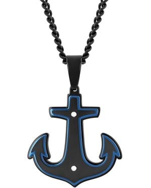 Robert Alton Stainless Steel With & Finish Anchor Pendant - Blue