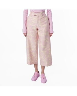 Burberry Rose Print Wool-Blend Trousers, Brand Size 4 Us - Pink