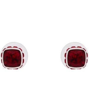 Swarovski Birthstone Pierced Earrings Studs Jan Rhodium Shiny - Red