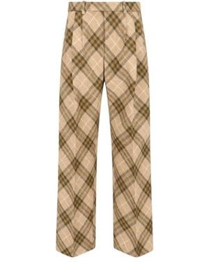 Burberry Pleated Check Wool Tailored Trousers, Brand Size 50 Waist - Natural