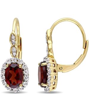 Amour Oval Shape Garnet, Topaz, And Diamond Accent Vintage Leverback Earrings - Metallic