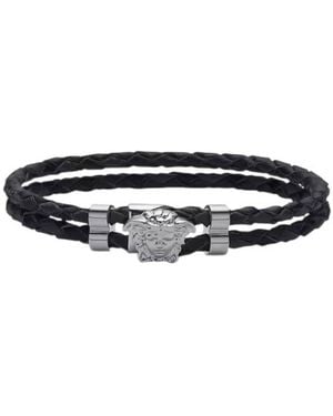 Versace La Medusa Double Braided Leather Bracelet - Black