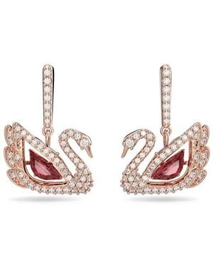 Swarovski Swan Drop Earrings Swan, 18K Rose Finish - Pink