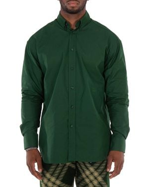 Burberry Equestrian Knight Embroiered Cotton Shirt - Green