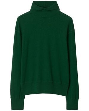 Burberry Logo-Embroidered Wool Hoodie - Green