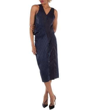 Fendi Silk Crepe Jacquard Ff Motif Drape Dress, Brand Size 40 (Us - Blue