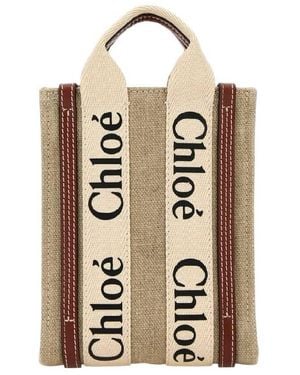 Chloé Woody North South Mini Linen Tote - Natural