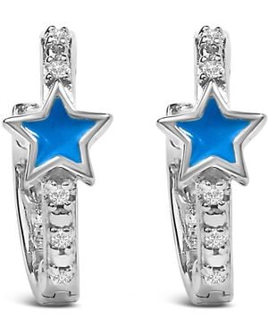 Haus of Brilliance 925 Sterling Diamond Accent And Enamel Star Hoop Earrings - Blue