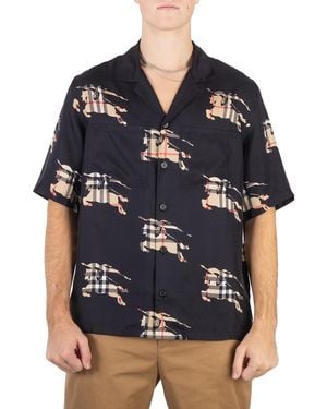 Burberry Equestrian Knight-Print Silk Shirt - Black