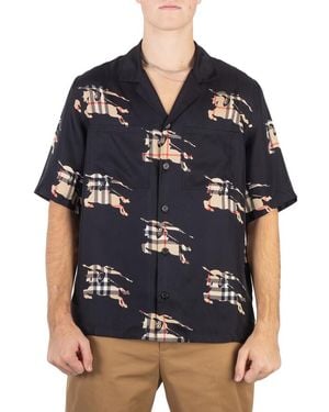 Burberry Equestrian Knight-Print Silk Shirt - Black