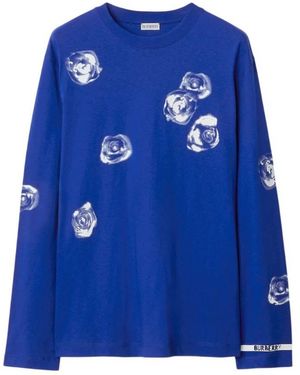 Burberry Rose Cotton Long-Sleeved T-Shirt - Blue