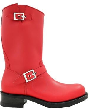 Burberry Bright Grover Leather Motorcycle Boots - Red