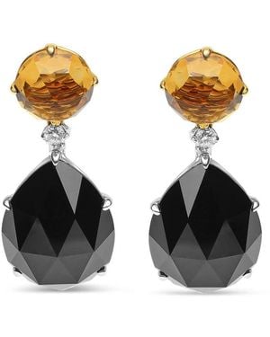 Haus of Brilliance 18K And 1/5 Cttw Diamond With Round Citrine And 20X15Mm Pear Cut Onyx Gemstone Dangle Earring (G-H, Si1-Si2) - Multicolour