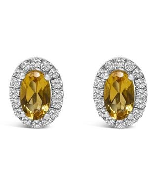 Haus of Brilliance 10K 5X3 Mm Oval Citrine And Diamond Halo Stud Earrings (I-J Colour, I1-I2 Clarity) - Metallic