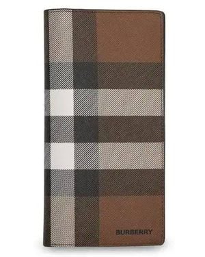 Burberry Dark Birch Check-Print E-Canvas Leather Wallet - Brown