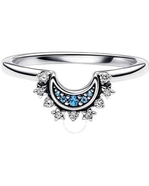 PANDORA Moments Sterling Sparkling Moon Ring - Blue