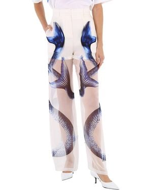 Burberry Ladies Mermaid Tail Print Mulberry Silk Trousers, Brand Size 4 (Us - Pink