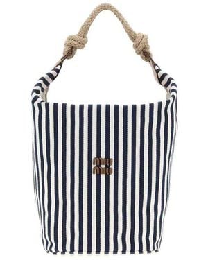 Miu Miu Embroidered Canvas Bucket Bag Blucognac Borse A Secchiello - White