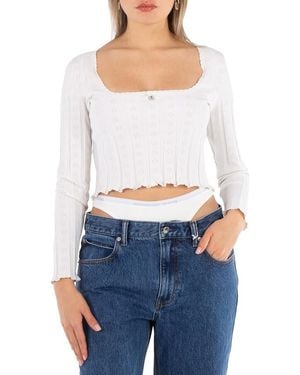 T By Alexander Wang Ladies Soft Logo Pointelle Pullover - Blue