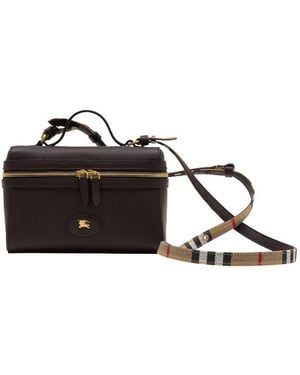 Burberry Calfskin Leather Top Handle Bag - Brown