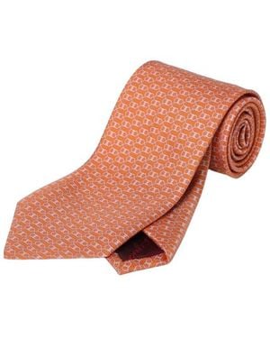 Ferragamo Gancini Print Silk Tie - Orange