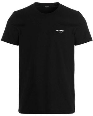 Balmain Flock Logo Print Cotton T Shirt - Black