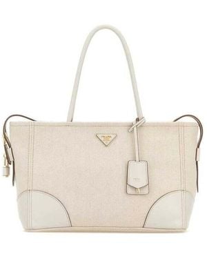 Prada Canvas Large Shopping Bag Naturale+Talco Borse A Mano - White