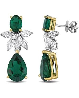 Created Forever 6 4/5Ct Tgw Created Emerald And 1 5/8Ct Tw Lab-Grown Diamond Drop Earrings - Green