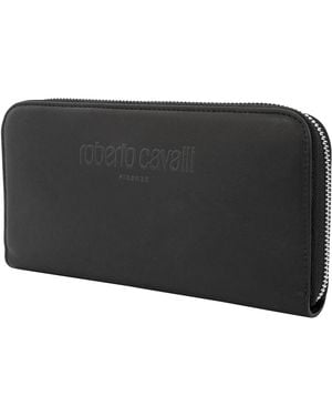 Roberto Cavalli Leather Zip-Around Logo Firenze Wallet - Black