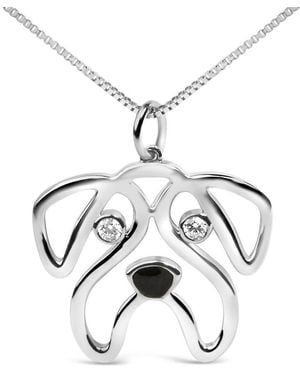 Haus of Brilliance 925 Sterling Diamond Accent Pug Dog Pendant Necklace (I-J Colour, I2-I3 Clarity) - Metallic